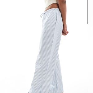 ASOS DESIGN tie waist wide leg pants in blue stripe